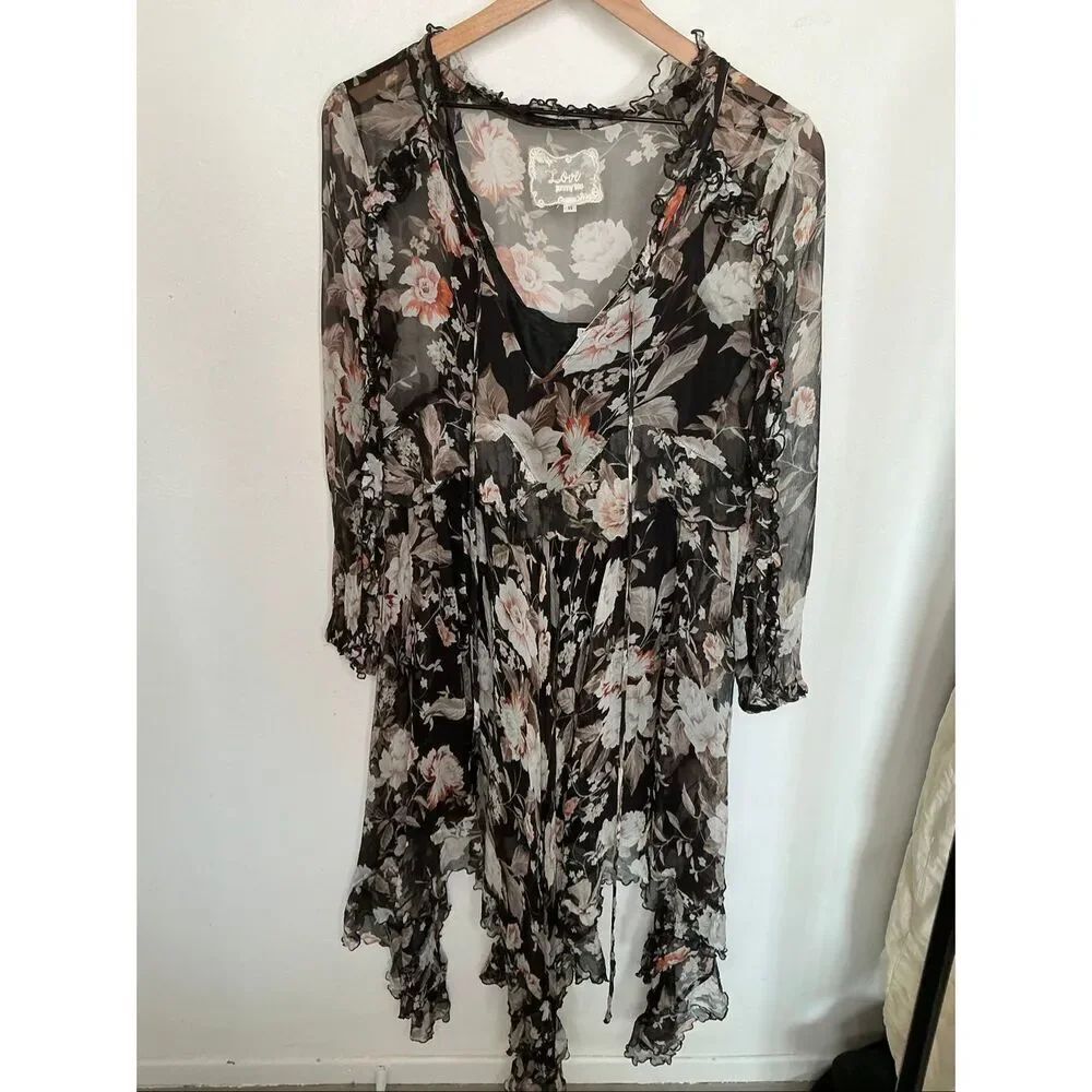 Johnny Was Silk Floral Midi Dress | XS in Black